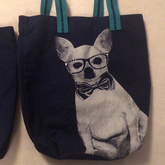 Two dapper chihuahua tote bags in navy canvas with rhinestones - Picture 4 of 12
